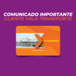 Sobre fundo roxo, destaque para título em letras brancas e laranja "Comunicado Importante cliente vale-transporte" e abaixo, imagem do cartão Mais Aracaju Vale-transporte